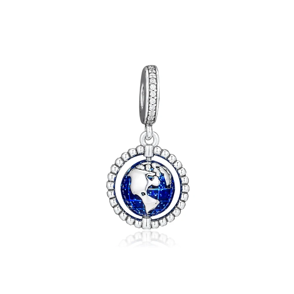 

100% 925 Sterling Silver Spinning Globe Dangle Charm Beads Fits Europe Bracelet DIY Jewelry Making Wholesale Kralen Pulsera