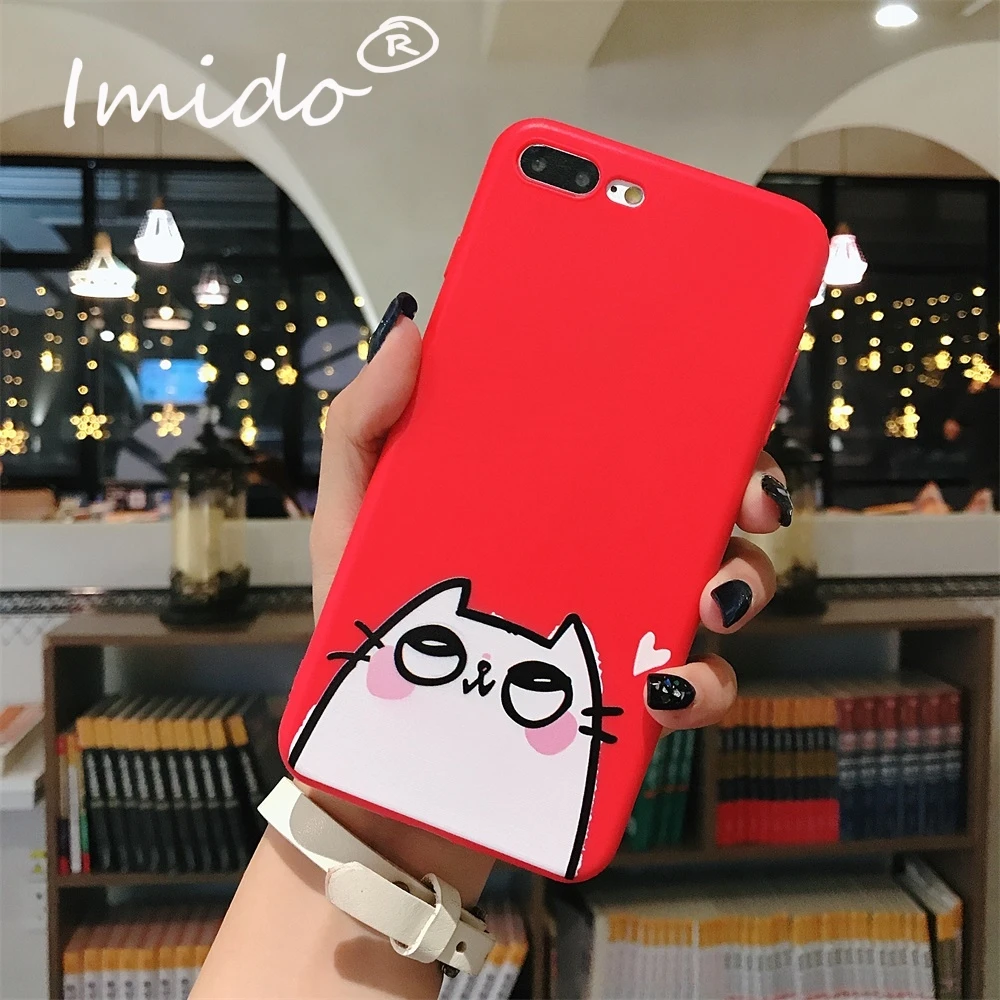 Милый Кот с рисунком красный принт чехол для iPhone X XS MAX XR задняя крышка защита