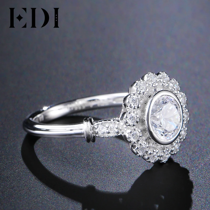 EDI Мода 100% натуральная 0.8ct moissanites кольцо с бриллиантом 14 К 585 Белое золото Свадьба
