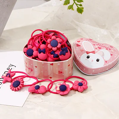 Pink Box Rose Red 20 шт./лот, новинка, подарочная упаковка, милые Мультяшные эластичные резинки для волос для девочек, головные уборы, резинки, резинки, повязки на голову, аксессуары для волос - Цвет: Pink Box Rose Red