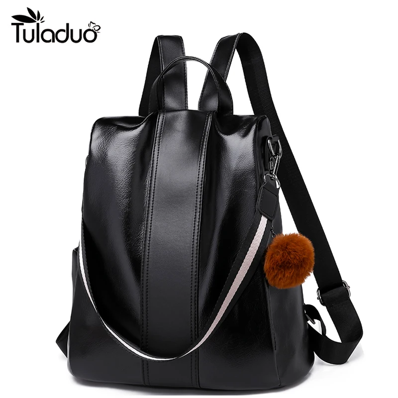 

High Quality Soft Pu Leather Casual Back Pack Simple Zipper Student Bagpack For Teenagers Girls Female Travel Women Backpacks