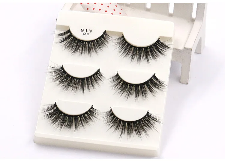 A16 3 пары Ложные Eylashes натуральный длинные черные 3D искусственной норки отдельных
