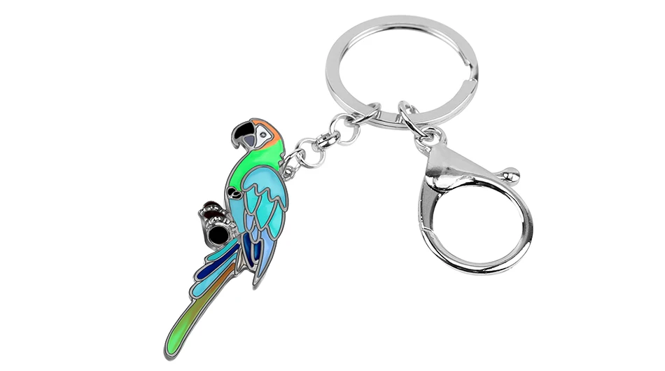 Bonsny эмалированный сплав мультфильм Мода Macaws брелок для ключей ем попугая брелоки Красочные Птица Ювелирные изделия для женщин девочек подростков талисманы подарок