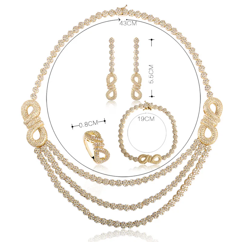 Женские Ювелирные наборы с цирконием MECHOSEN ожерелье в форме цифры 8 серьги браслет