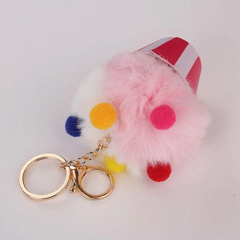 Пушистый мех искусственная кожа для женщин пушистый кролик помпон брелок ключей