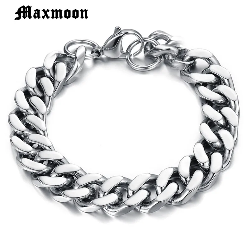 Maxmoon Для мужчин s браслет цепочка полированный Нержавеющая сталь серебристый, черный золотой браслет-цепочка для Для мужчин кубинской 3/4/6/71 мм