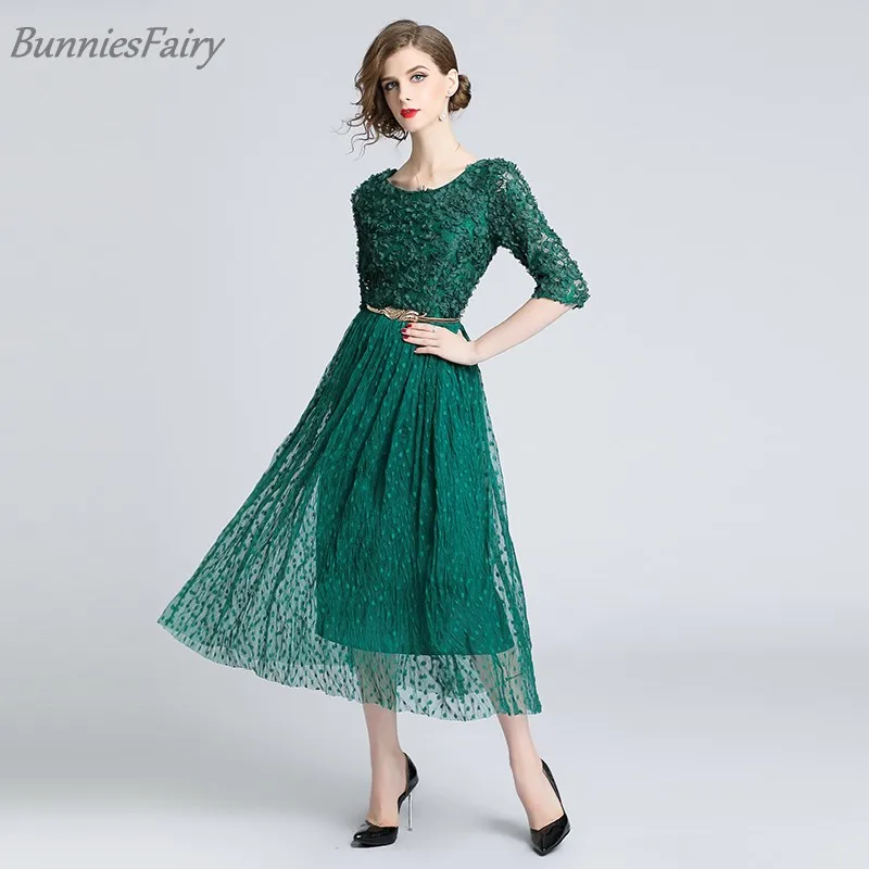 BunniesFairy 2018 осенью новый Для женщин Элегантные цветы зеленый кружева лоскутное