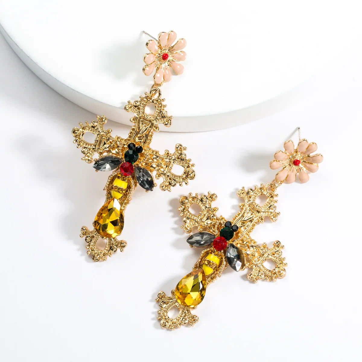 Korean Trendy Baroque Pearl Beads Hollow Cross Dangle Earrings For Women Silver Needle Long Bohemian Drop Oorbellen | Украшения и