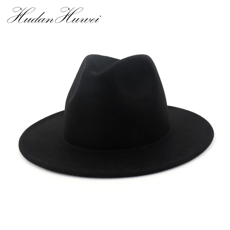 Насыщенный Шерсть Fedoras широкие плоские края Джаз фетровая шляпа Шапки Панама