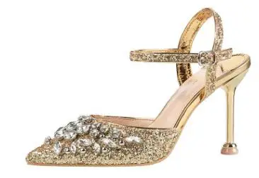 B gold 9cm heel Женские босоножки; модные золотистые туфли принцессы на высоком каблуке 10 см, 6 см, с пряжкой и ремешком; роскошный дизайн - Цвет: B gold 9cm heel