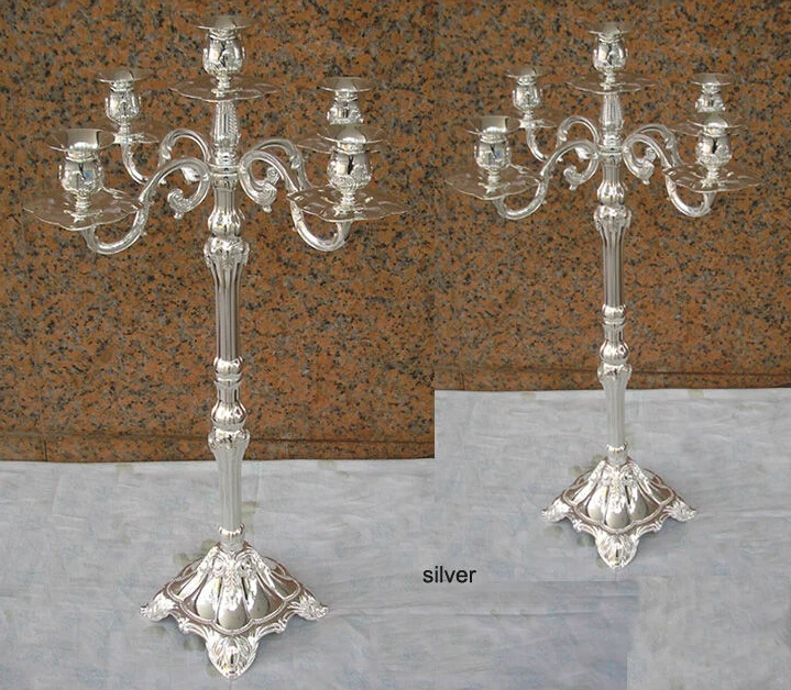 

H65cm floor centerpiece silver plated 5 arm candelabra candelabrum candlesticks candle holder set for wedding decoration ZT065