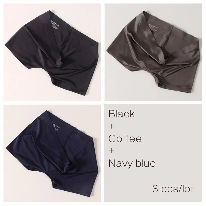 BlackCoffeeNavyBlue DULASI шелковые женские бесшовные трусики, сексуальные шорты, нижнее белье, трусы для девочек, низкая талия, японские нейлоновые трусики, 3 шт./набор - Цвет: BlackCoffeeNavyBlue