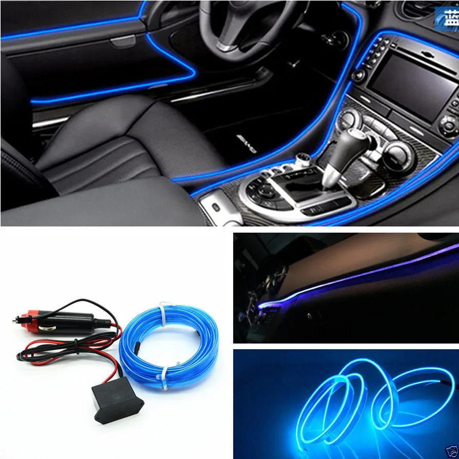 

6.5ft Panel Neon Lamp Strip Blue Cold EL OLED Interior Light Trim Atmosphere Fit for Ford Dodge Audi Hyundai ect. Universal Car