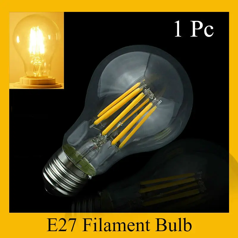 1x Новый E27 светодиодный нити светильник Стекло Корпус Cob лампы 230V 220V 4W 8W 360
