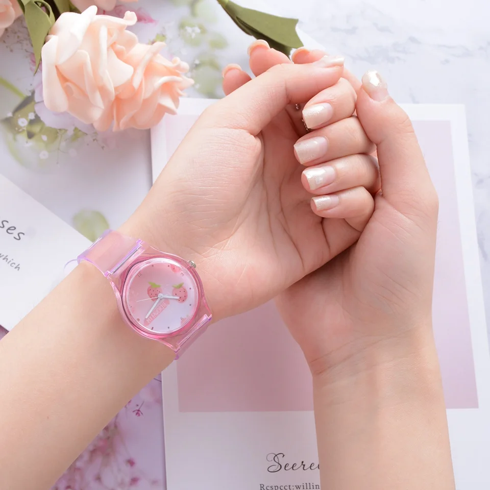 Прозрачные силиконовые часы женские Спортивные кварцевые наручные с фруктовым