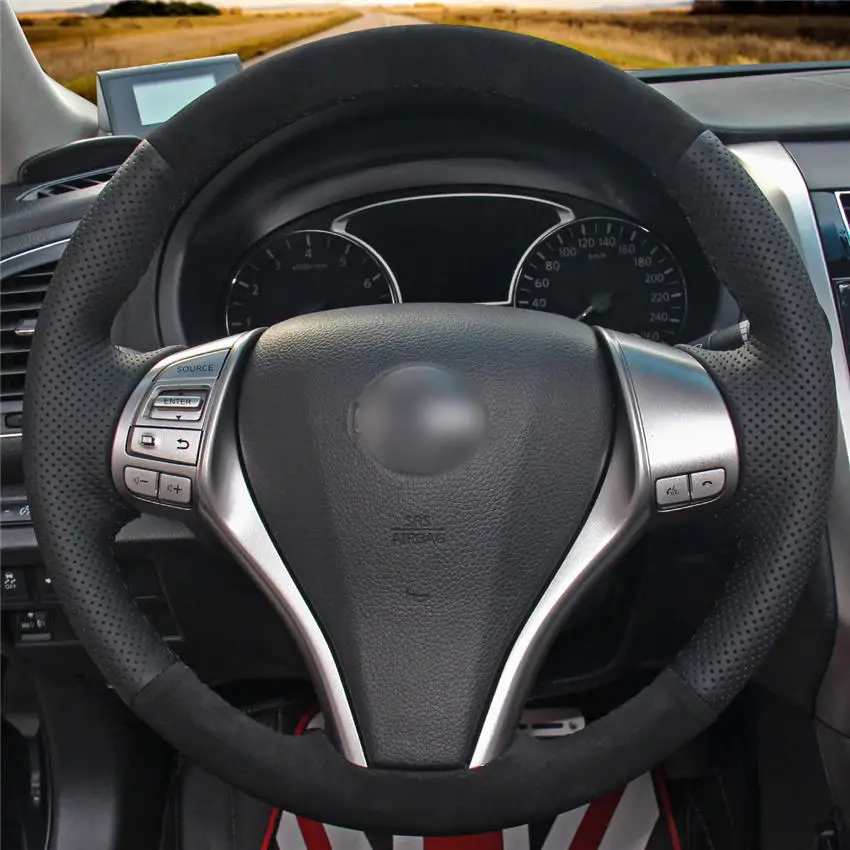 MEWANT черный чехол рулевого колеса автомобиля из натуральной кожи для Nissan Teana 2013- Altima 2013- X-Trail- Qashqai - Название цвета: Style-02
