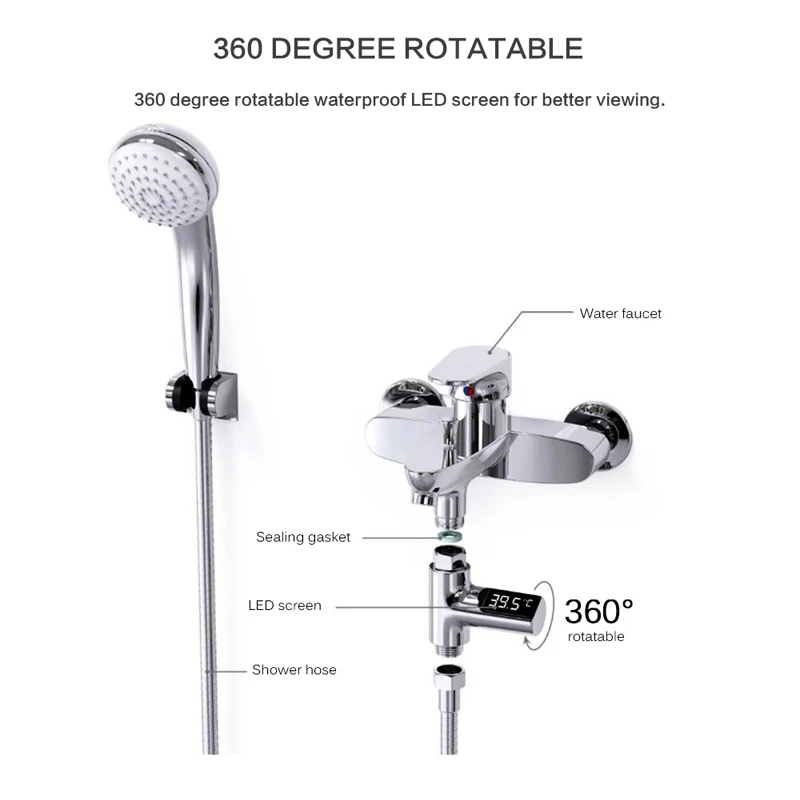 

LED Display Water Shower Thermometer Battery Free Temperature Monitor Sensor Energy Smart Meter for Baby Care