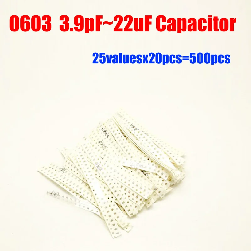25 ценностей X 20 шт. = 500 0603 SMD 50 в набор различных конденсаторов 3.9 пФ 22 мкФ