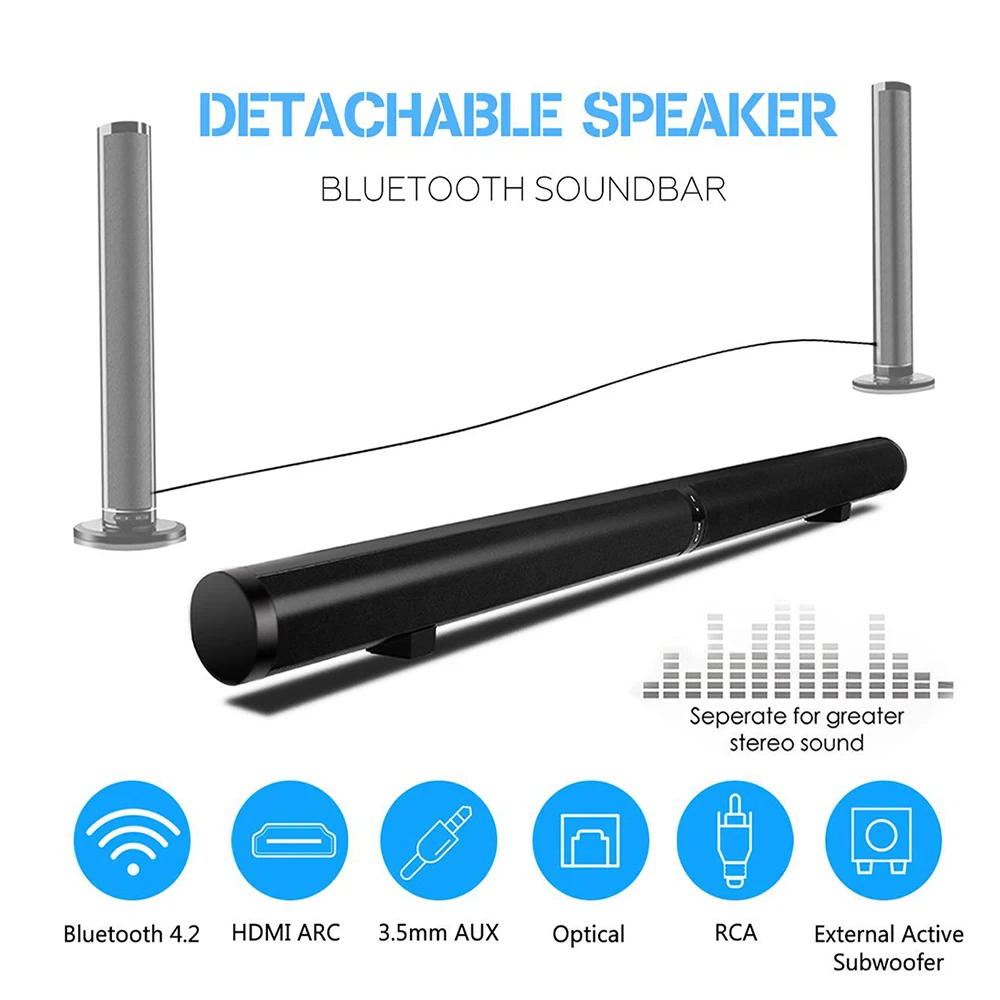 50 Вт Съемный беспроводной bluetooth Саундбар бас динамик 3D объемный HIFI Звук бар стерео Бас Сабвуфер домашний кинотеатр для ТВ ПК
