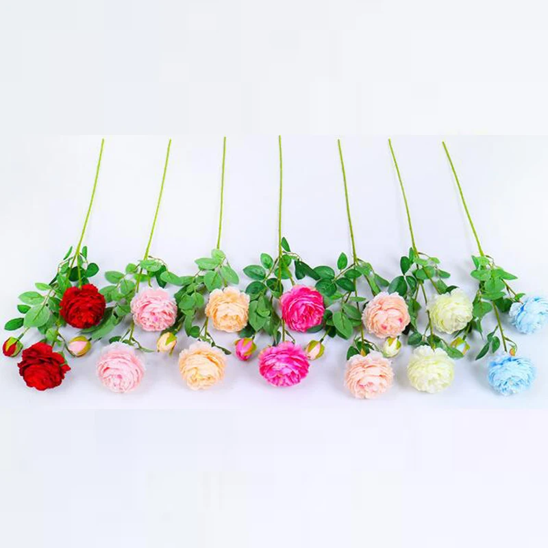 GUIGUI Искусственные цветы 3 головки Белые пионы шелковые Красный Розовый Синий