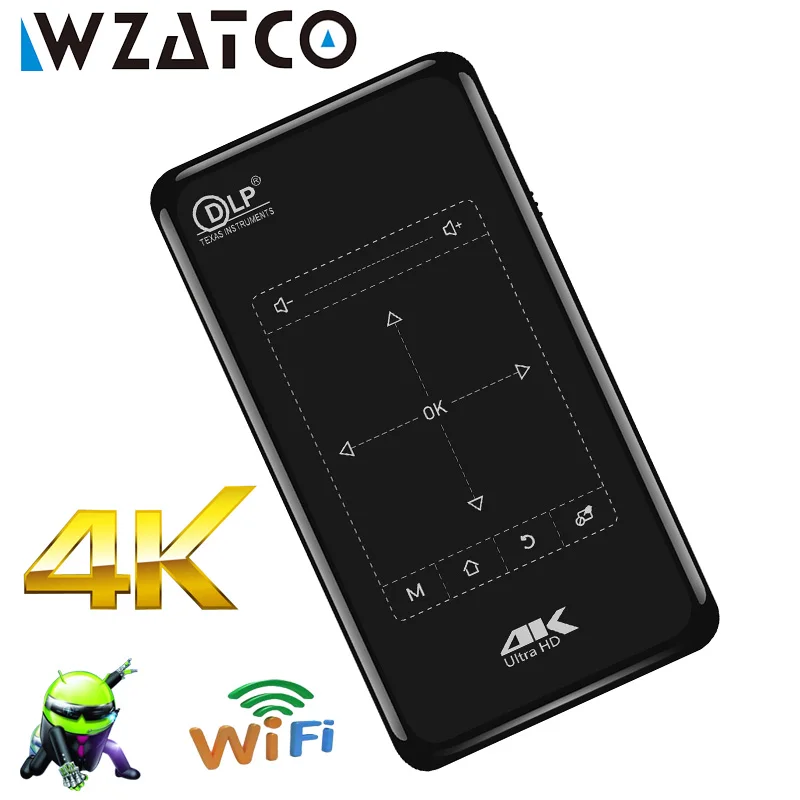 

WZATCO P09 DLP MINI Projector 32GB Android 9.0 WIFI,5000mAH Battery Portable Projector support 4K 1080P HD I Proyector Beamer