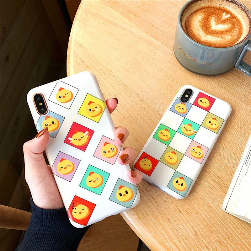 Cute grid phone cases For iPhone XS Max XR Xs 6 6S 7 8 Plus X Cartoon chicken Thin Soft IMD Phone Cases Cover Coque |