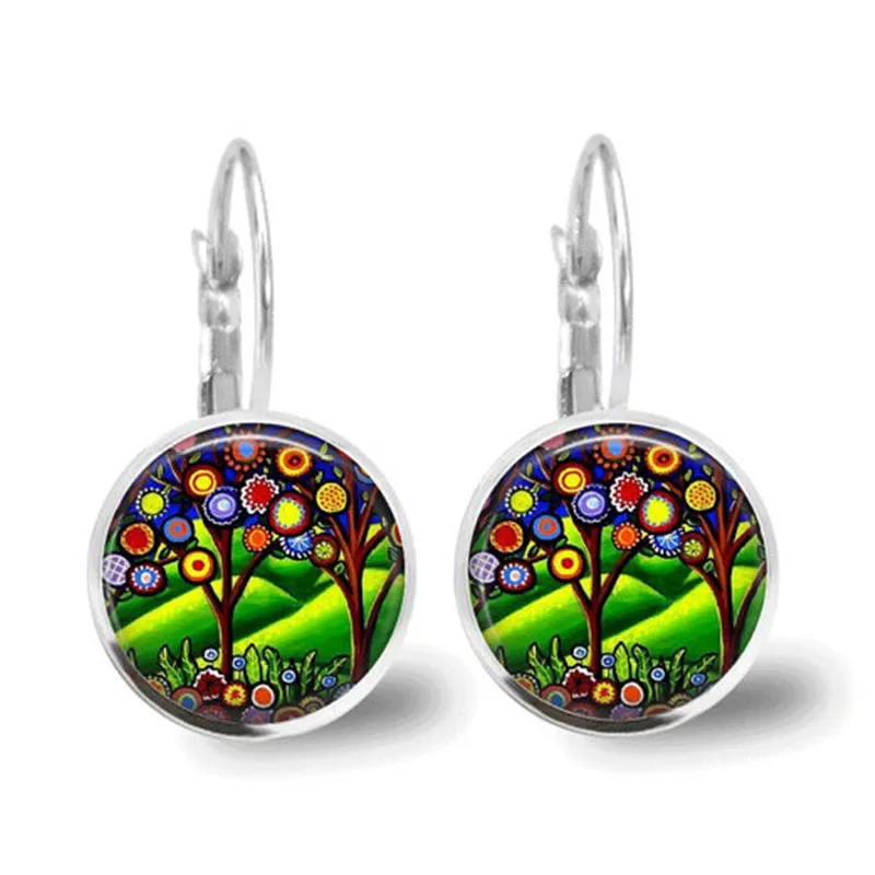 Красочное Дерево жизни стеклянный купольный кабошон падение Длинные Винтажные