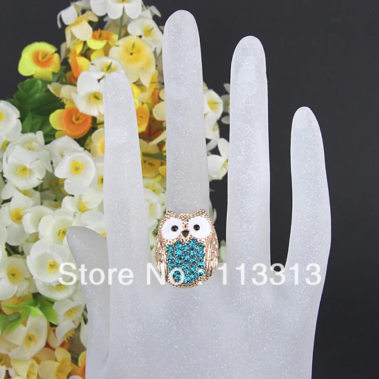 5Pcs/Lot Cute Owl Aquamarine Crystal Golden Finger Ring Alloy Adjustable Modern | Украшения и аксессуары