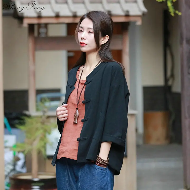 Традиционная китайская блузка футболки для женщин воротник-стойка восточные