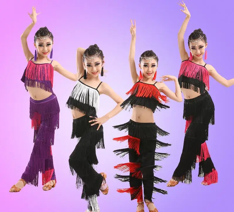 Latin Dance Dresses For Sale Ballroom Plus Size Fringe Tassel Dress Pants Sequin Fringe Salsa Samba Costume Kids Girls