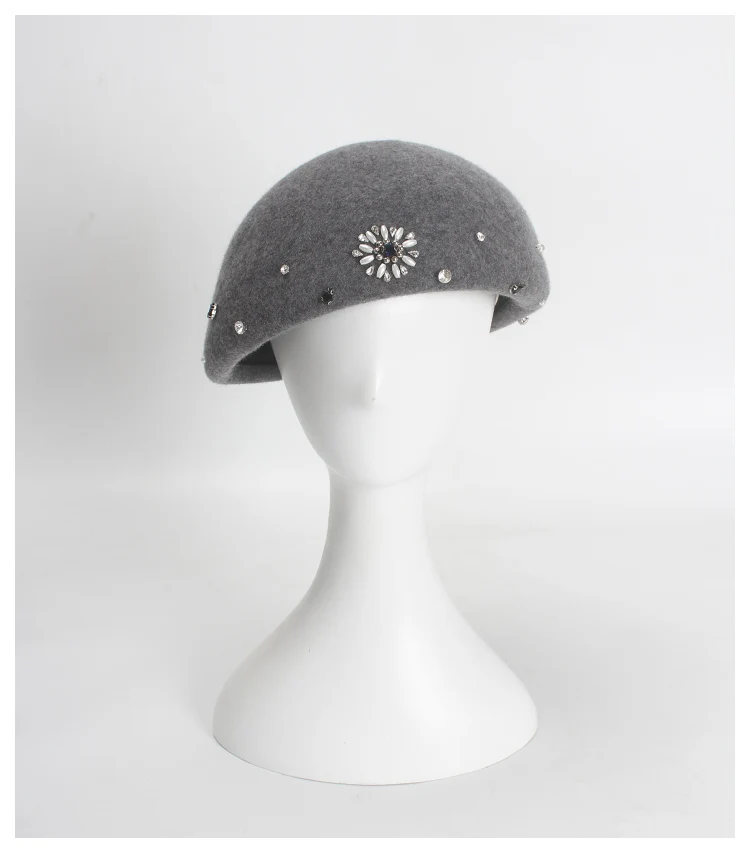 ROSELUOSI, осенне-зимний шерстяной берет с бисером, шапка для женщин, модный цветок, бисер, шерстяной берет, шапки, Boina Feminina