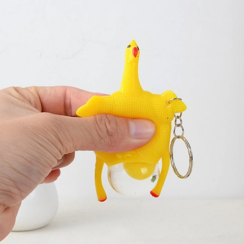 

Novelty Silicone Funny Chicken Keychains Men Squeeze Laying Eggs Hens Key Chain Kids Decompress Spoof Toys Party Friends Gift