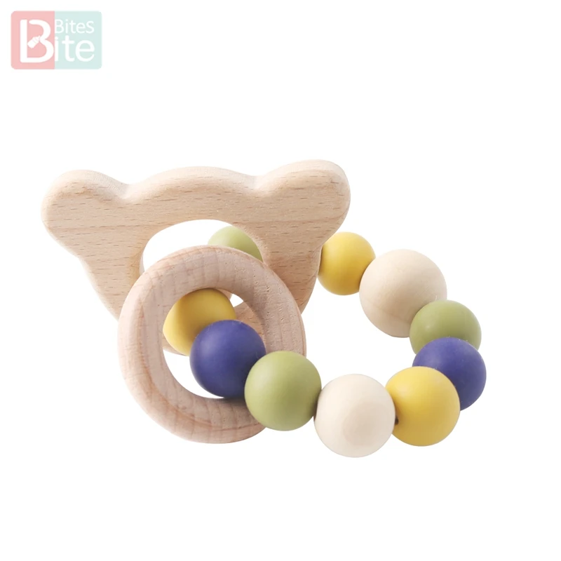 Bracelet Bear 1 шт., детский силиконовый браслет для прорезывания зубов, кролик, силиконовые бусины, круглое кольцо из натурального дерева, пищевой силикон, детский Прорезыватель - Цвет: Bracelet Bear