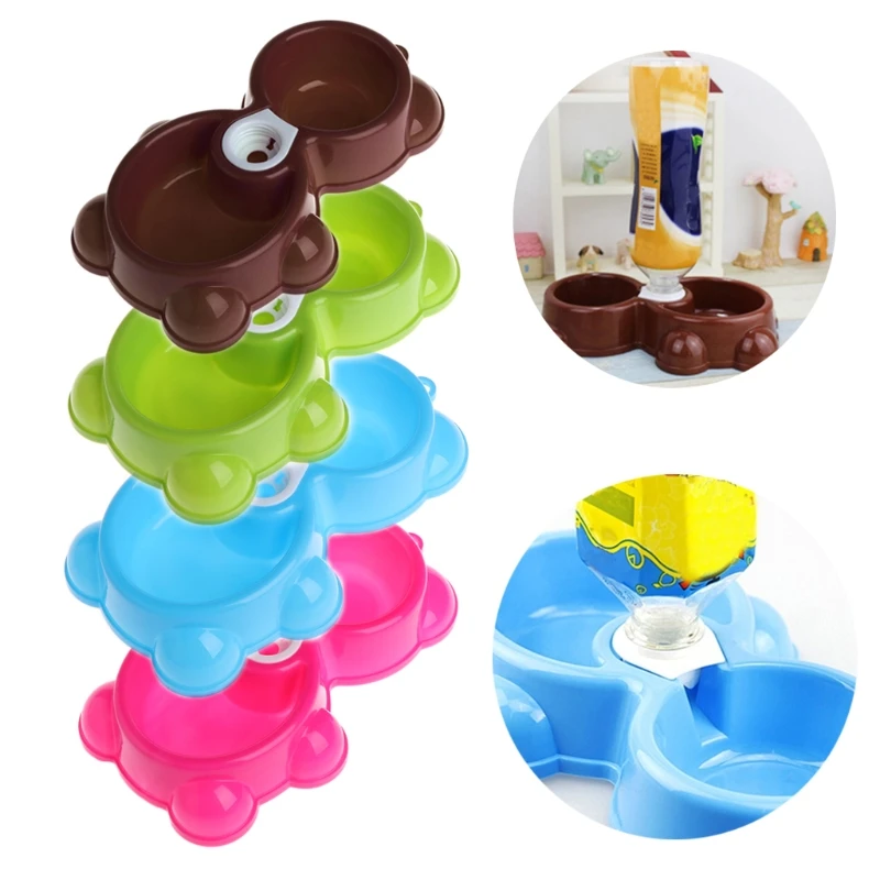 Блюдо кормушка для воды и корма фонтан медведь двойная миска горячий щенок собак