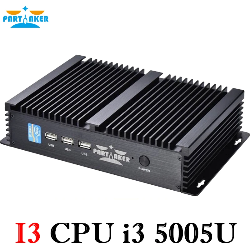 Partaker I3 Mini Computer Fanless Mini PC Windows 10 Core i3 5005U i5 4200U i7 4500U i3 7100U 2RS232 industrial PC Rugged PC