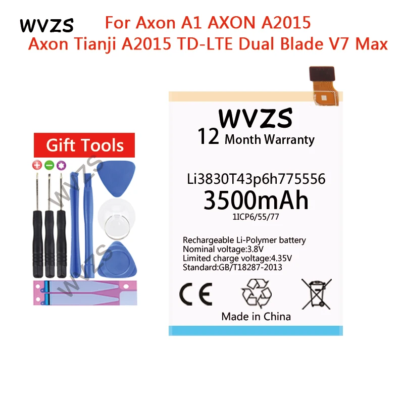 Wvzs 3500 mAh литий полимерный аккумулятор Li3830T43p6h775556 для zte Axon A1 AXON A2015 Tianji TD LTE двойное