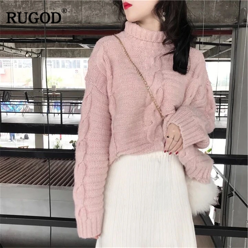 Свитер женский трикотажный RUGOD с высоким воротником однотонный рукавами летучая