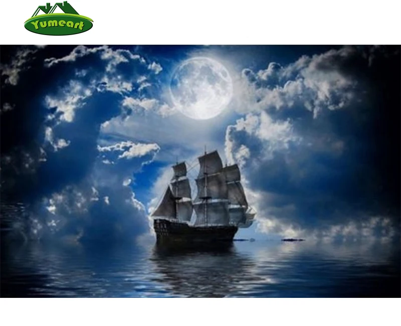 5D Алмазная вышивка крестиком синий корабль в море с украшением виде кристаллов