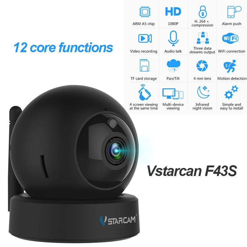 Vstarcam F43S HD камера видеонаблюдения ip беспроводная ИК wifi домашняя Ночная детская PK