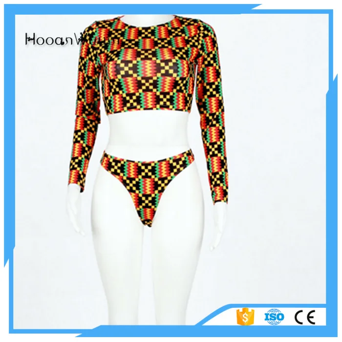 Geometric digital printing Long-sleeved Shirt Sexy High-Elastic Tight Swimwear Women |