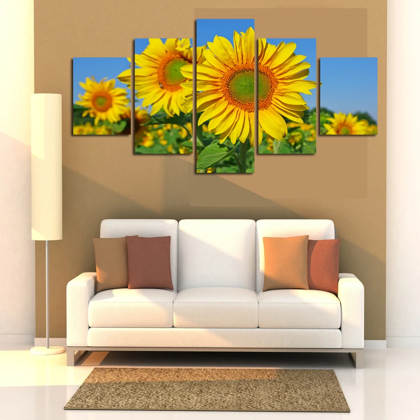 5 панелей HD цветок подсолнечника Оли картина-раскраска на холсте для гостиной в