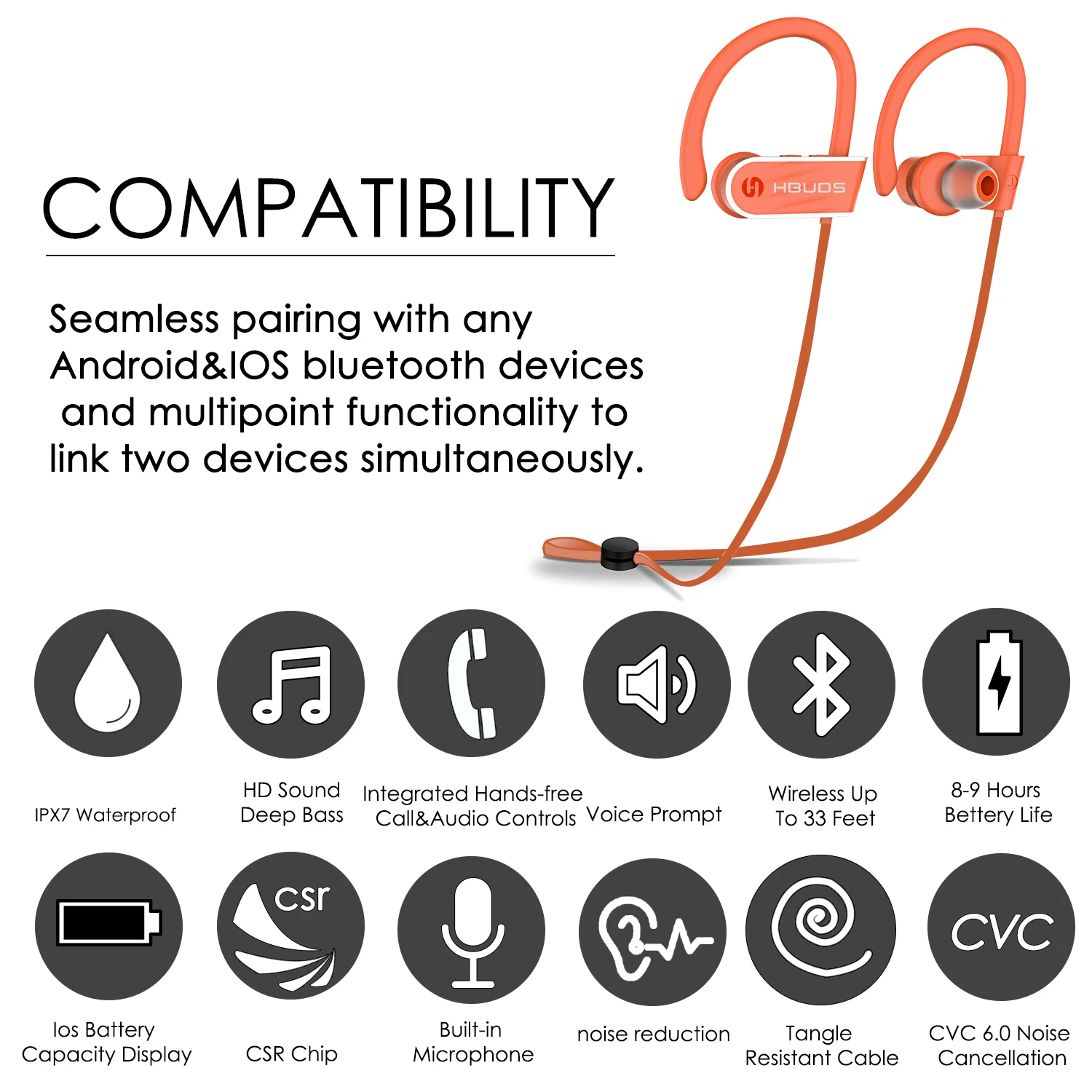 Переключение изображения для увеличения Bluetooth наушники HBUDS H1 4 1 Беспроводные
