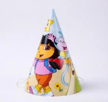 hat 6 pcs С рисунком из мультфильма «Даша-путешественница тема Дети День рождения поставки одноразовая посуда Бумага чашки тарелки салфетки Праздничная скатерть для будущей мамы Декор - Цвет: hat 6 pcs