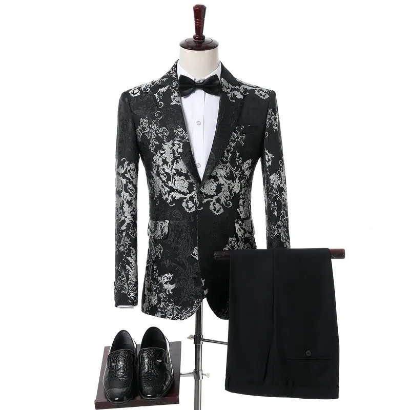 as picture Мужской костюм, новинка, двубортный мужской костюм, Terno Masculino, мужские костюмы, смокинг, вечерние костюмы, Цветочный, Свадебный костюм жениха - Цвет: as picture