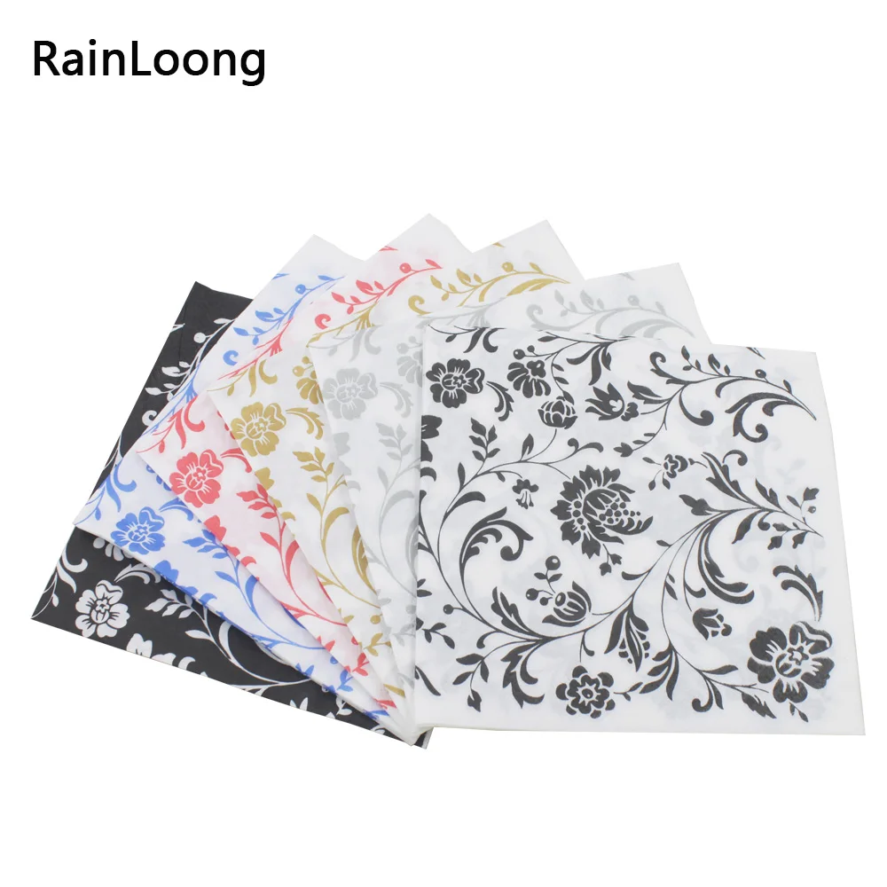 [RainLoong] напитков Бумага салфетки с цветочным принтом для праздника и вечерние