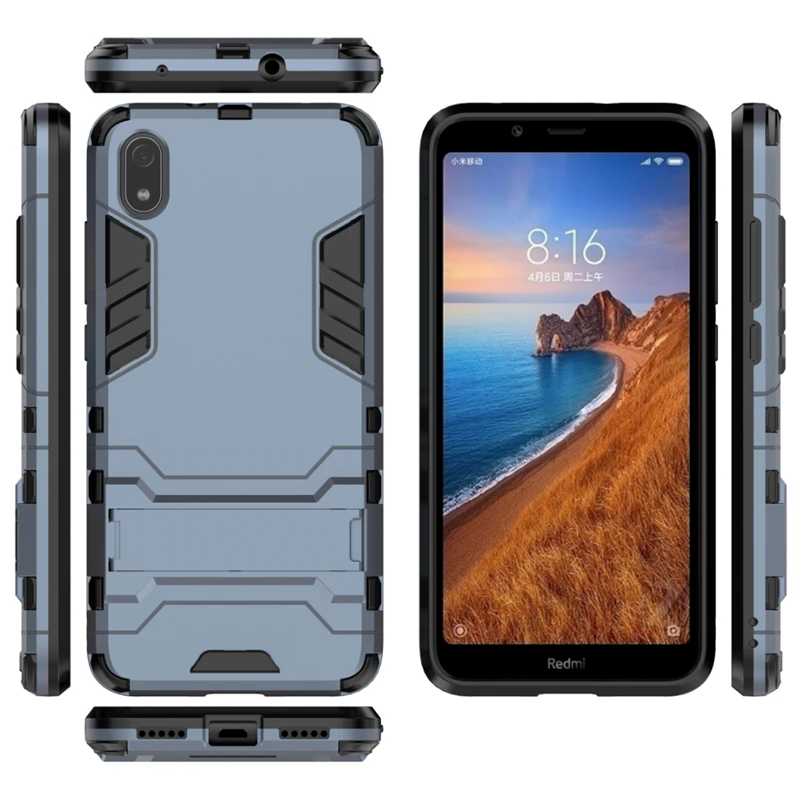 Luxury Armor Shockproof Case For Xiaomi Redmi 7A Phone Back Cover 7 2 in 1 Silicone &amp Plastic Stand |