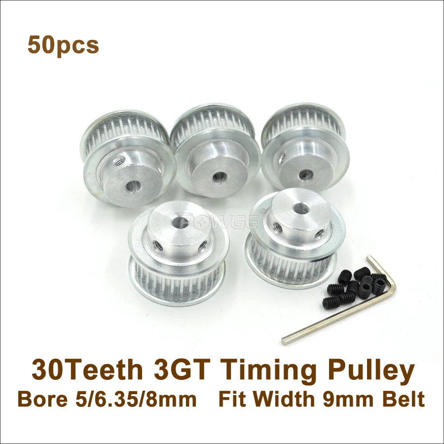 

POWGE 50pcs 30 Teeth 3GT Timing Pulley Bore 5/6.35/8mm Fit Width 9mm GT3 Timing Belt 30T 30Teeth GT3 Timing Pulley 3D Printer