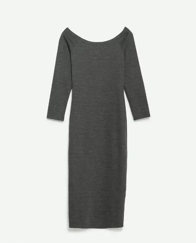 XC126 Fashion 2016 Women Gray Stretch Mid-Calf Sport Dress O-neck Three Quarter Sleeve Fit Causal Brand Female Vestidos | Женская одежда