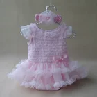Платье с оборками для новорожденных девочек; Летнее платье-комбинезон принцессы для девочек; Розовое праздвечерние чное платье с повязкой на голову