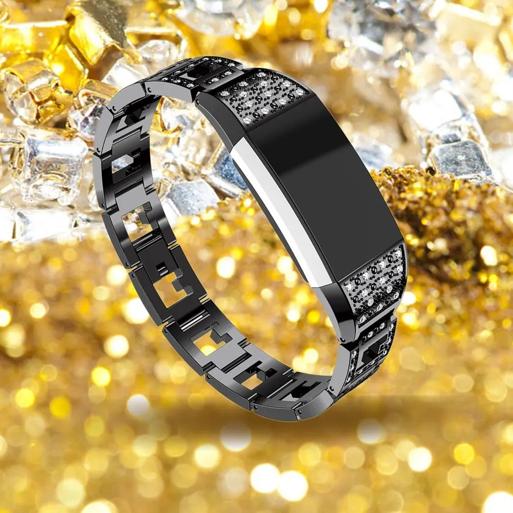 Блестящий браслет из нержавеющей стали со стразами для Fitbit Charge 2 ремешок наручных